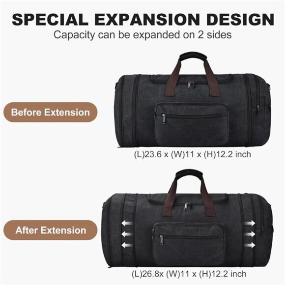 Mens duffle bag large 60L canvas travel gym carry on weekender overnight bag - Picture 2 of 7